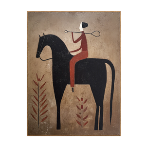 Rust Rider on a Black Horse with Leaf Stems Wall Art | OILDECO