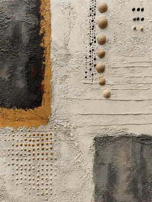 Charcoal Panels and Raised Dots on Ivory Wall Art artwork view | OILDECO