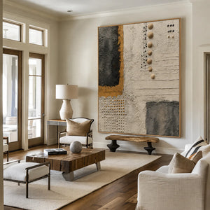 Charcoal Panels and Raised Dots on Ivory Wall Art styled interior scene 2 | OILDECO