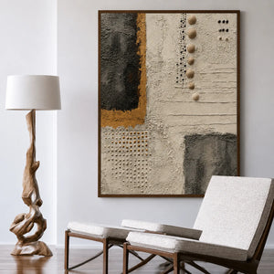 Charcoal Panels and Raised Dots on Ivory Wall Art styled interior scene 3 | OILDECO
