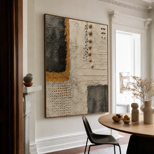Charcoal Panels and Raised Dots on Ivory Wall Art styled interior scene 4 | OILDECO