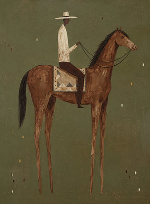 Cream-Hatted Rider on a Chestnut Horse Wall Art artwork view | OILDECO