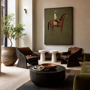 Cream-Hatted Rider on a Chestnut Horse Wall Art styled interior scene 1 | OILDECO