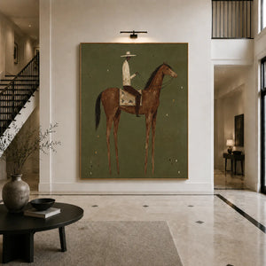 Cream-Hatted Rider on a Chestnut Horse Wall Art styled interior scene 4 | OILDECO