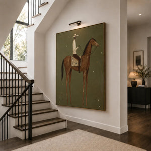 Cream-Hatted Rider on a Chestnut Horse Wall Art styled interior scene 5 | OILDECO