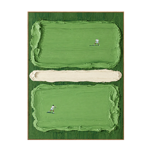 Two Tennis Players on Textured Green Court Panels Wall Art | OILDECO