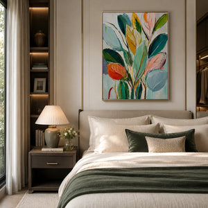 Painted Leaves Botanical Wall Art styled in a modern living room | Oildeco