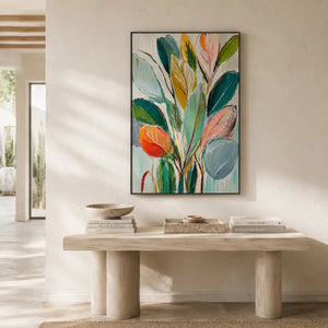 Painted Leaves Botanical Wall Art displayed above a sofa in a neutral interior | Oildeco