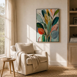 Painted Leaves Botanical Wall Art styled in a contemporary entryway | Oildeco