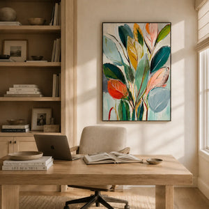 Painted Leaves Botanical Wall Art shown in a quiet home office | Oildeco