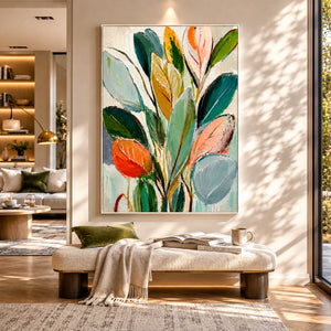 Painted Leaves Botanical Wall Art shown in a quiet home office | Oildeco