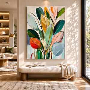 Painted Leaves Botanical Wall Art styled with minimal interior decor | Oildeco