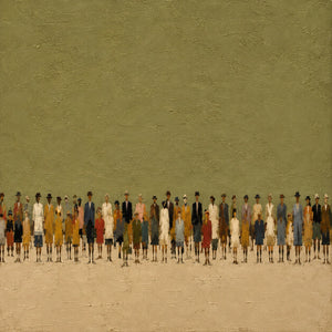 Colorful Crowd Beneath an Open Olive Field Wall Art artwork view | OILDECO
