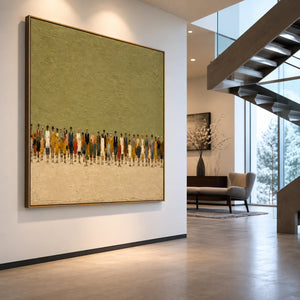 Colorful Crowd Beneath an Open Olive Field Wall Art styled interior scene 2 | OILDECO