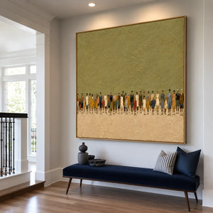 Colorful Crowd Beneath an Open Olive Field Wall Art styled interior scene 3 | OILDECO