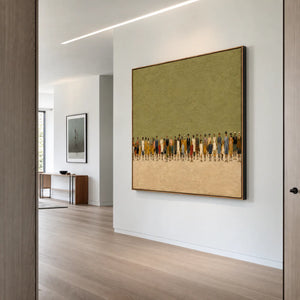 Colorful Crowd Beneath an Open Olive Field Wall Art styled interior scene 4 | OILDECO
