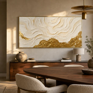 Ivory Flowing Ridges Above Golden Peaks Wall Art styled interior scene 2 | OILDECO