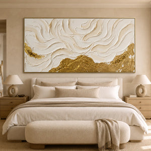 Ivory Flowing Ridges Above Golden Peaks Wall Art styled interior scene 6 | OILDECO