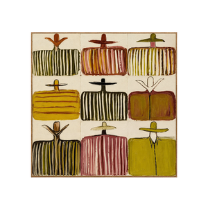 Nine Hat Figures in a Grid of Warm Stripes Wall Art | OILDECO