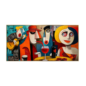 Colorful Cafe Faces with Guitar and Wine Wall Art | OILDECO
