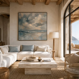 Cloudbreak Horizon Coastal Wall Art styled in a contemporary entryway | Oildeco