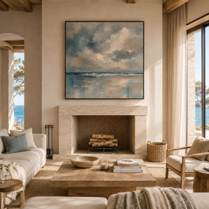 Cloudbreak Horizon Coastal Wall Art shown in a quiet home office | Oildeco