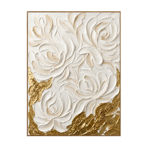 Sculpted White Roses over Golden Textures Wall Art | OILDECO