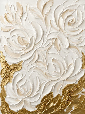 Sculpted White Roses over Golden Textures Wall Art artwork view | OILDECO