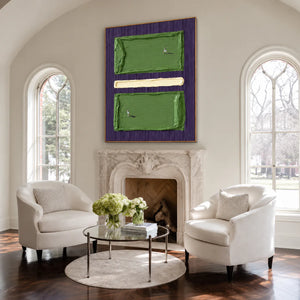 Tiny Tennis Players on Green and Violet Wall Art styled interior scene 1 | OILDECO