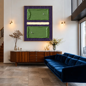 Tiny Tennis Players on Green and Violet Wall Art styled interior scene 2 | OILDECO