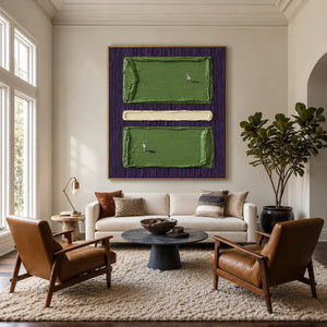 Tiny Tennis Players on Green and Violet Wall Art styled interior scene 5 | OILDECO