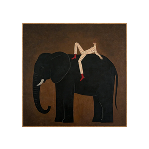 Striped Rider Reclining on a Black Elephant Wall Art | OILDECO