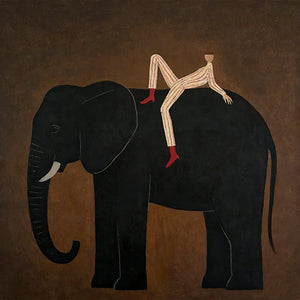 Striped Rider Reclining on a Black Elephant Wall Art artwork view | OILDECO