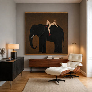 Striped Rider Reclining on a Black Elephant Wall Art styled interior scene 1 | OILDECO