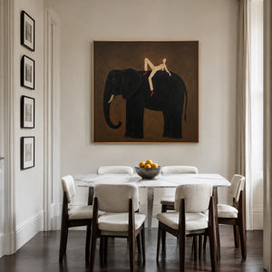 Striped Rider Reclining on a Black Elephant Wall Art styled interior scene 2 | OILDECO