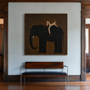 Striped Rider Reclining on a Black Elephant Wall Art styled interior scene 4 | OILDECO