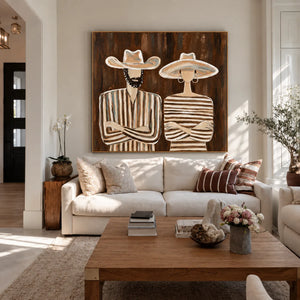 Striped Western Pair in Cream Hats Wall Art styled interior scene 2 | OILDECO
