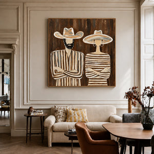 Striped Western Pair in Cream Hats Wall Art styled interior scene 4 | OILDECO
