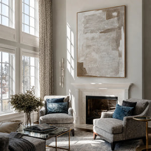 Chalk White Layers over Taupe Abstract Wall Art styled interior scene 2 | OILDECO