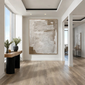 Chalk White Layers over Taupe Abstract Wall Art styled interior scene 3 | OILDECO