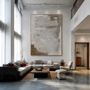 Chalk White Layers over Taupe Abstract Wall Art styled interior scene 4 | OILDECO