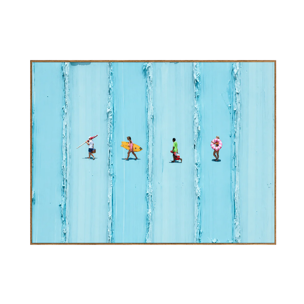 Four Beachgoers across Turquoise Stripes Wall Art