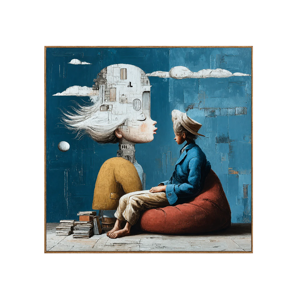 White City Dreamer and Seated Figure on Teal Wall Art