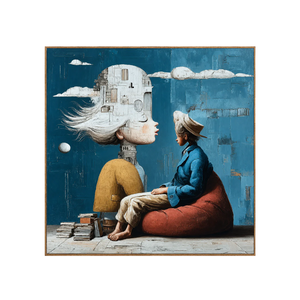 White City Dreamer and Seated Figure on Teal Wall Art | OILDECO