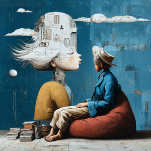 White City Dreamer and Seated Figure on Teal Wall Art artwork view | OILDECO