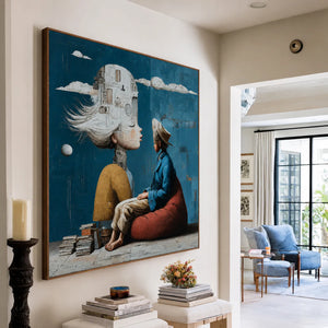 White City Dreamer and Seated Figure on Teal Wall Art styled interior scene 1 | OILDECO