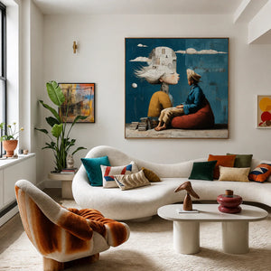 White City Dreamer and Seated Figure on Teal Wall Art styled interior scene 4 | OILDECO