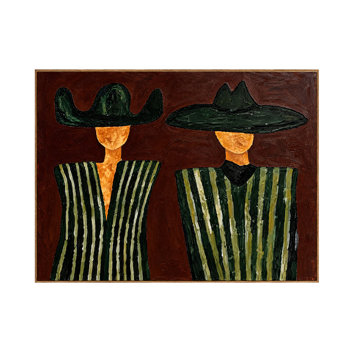 Green Striped Western Pair on Rust Brown Wall Art