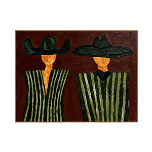 Green Striped Western Pair on Rust Brown Wall Art | OILDECO
