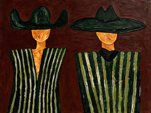 Green Striped Western Pair on Rust Brown Wall Art artwork view | OILDECO